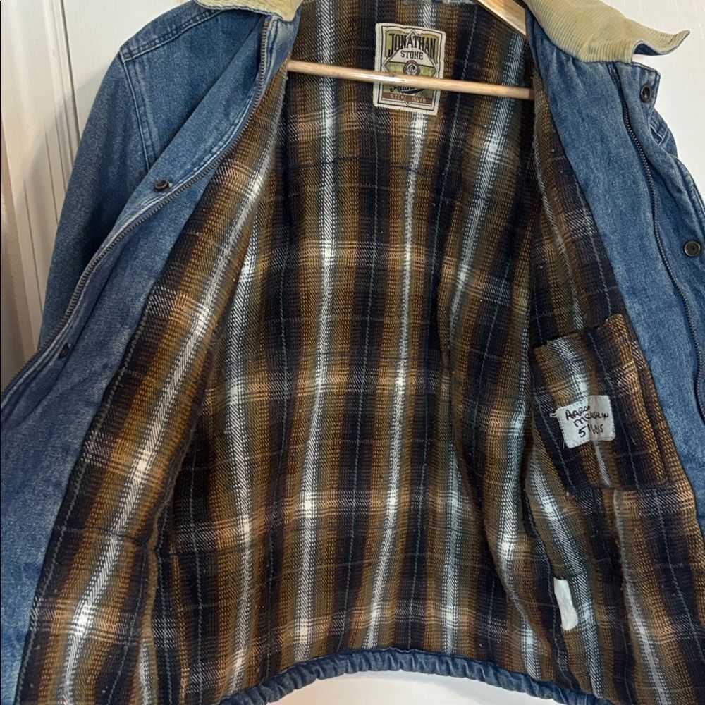 Warm Denim Jacket with Beige Corduroy Collar, XS - Picture 6 of 13